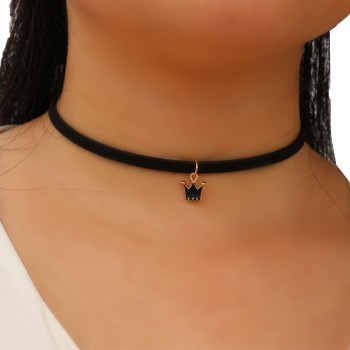 Leatherette Necklace with Crown
