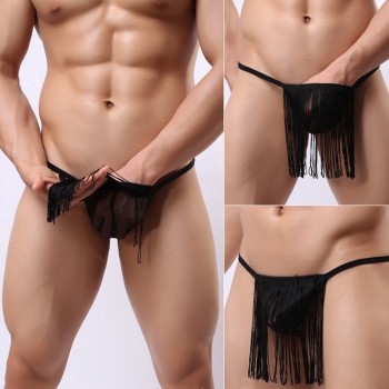 String Thong Man with Fringed Black